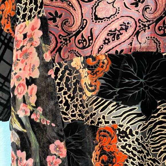 Anis A Open Kimono Burnout Velvet Topper Art to Wear Animal Print Floral L/XL - Picture 5 of 12
